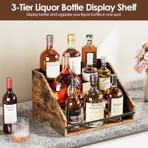 Nuovoware Wooden Liquor Wine Rack with 3 Steps