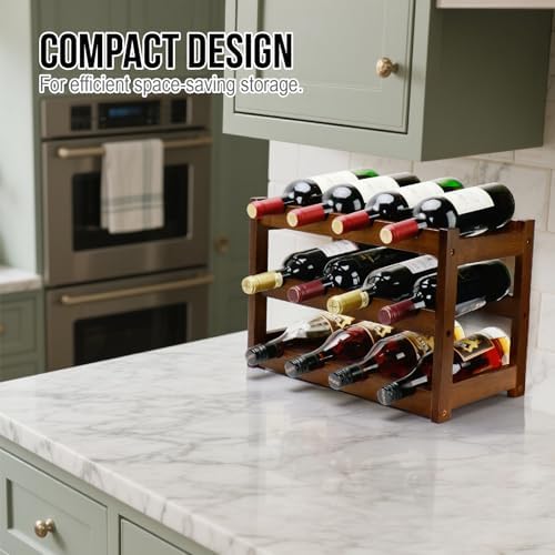 Thalomely 3-Tier Bamboo Wine Rack with 12 Bottles Storage