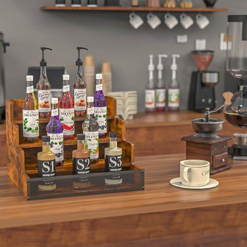 4 Tier Countertop Liquor Display Shelf with Fences