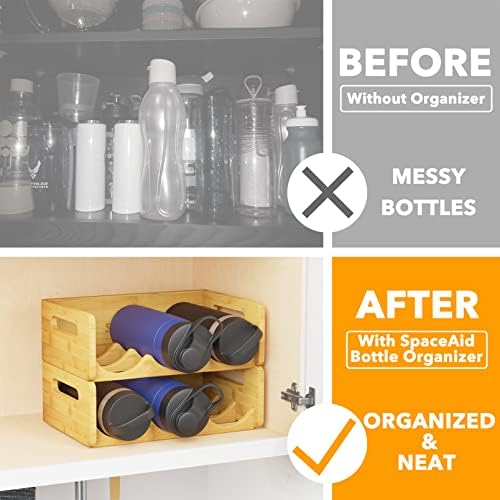 SpaceAid Bamboo Water Bottle Organizer 2 Pack 3-Slot 1