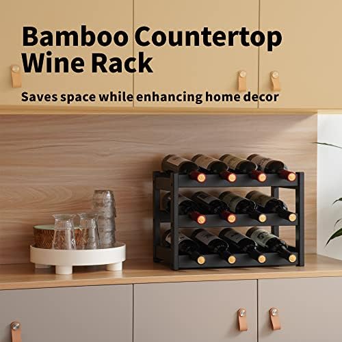 VASMIA Bamboo Wine Rack 3-Tier 12 Bottles Black 1