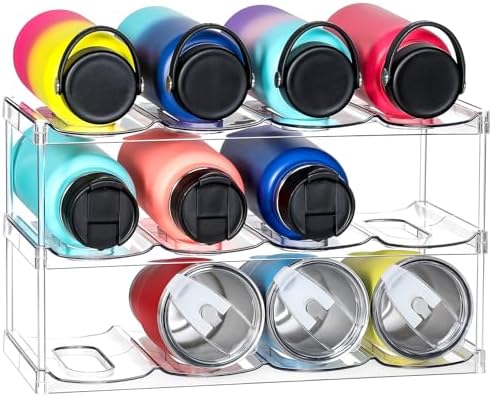 3 Tier Stackable Water Bottle Organizer - 12 Cup Holder for Large Bottles