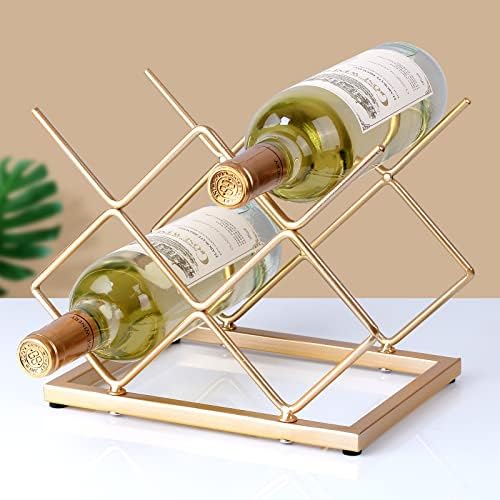 Drincarier 5 Bottle Countertop Wine Rack - Modern Gold Metal Storage Stand