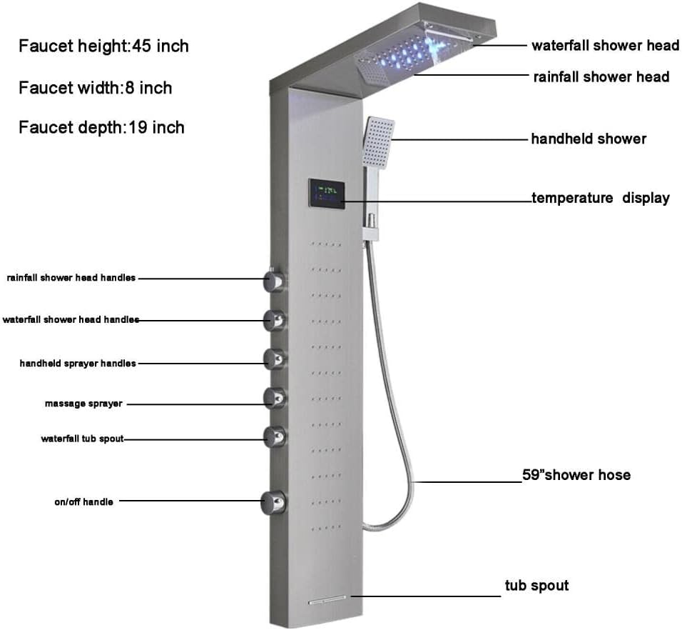 Gougeltd LED Light Shower Panel with Massager Jets