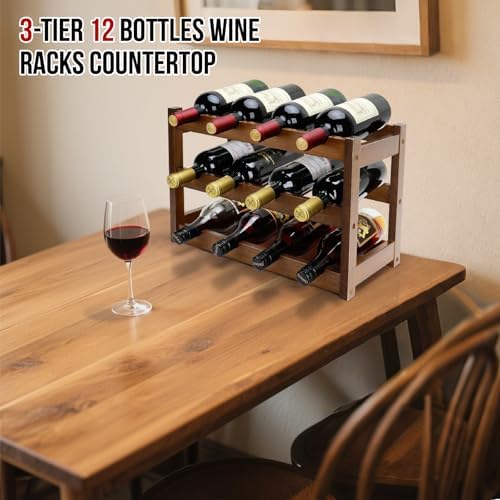 Thalomely 3-Tier Bamboo Wine Rack with 12 Bottles Storage
