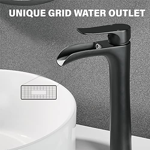 YUNDOOM Matte Black Vessel Sink Faucet with Waterfall Design