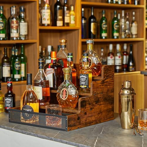 4 Tier Countertop Liquor Display Shelf with Fences