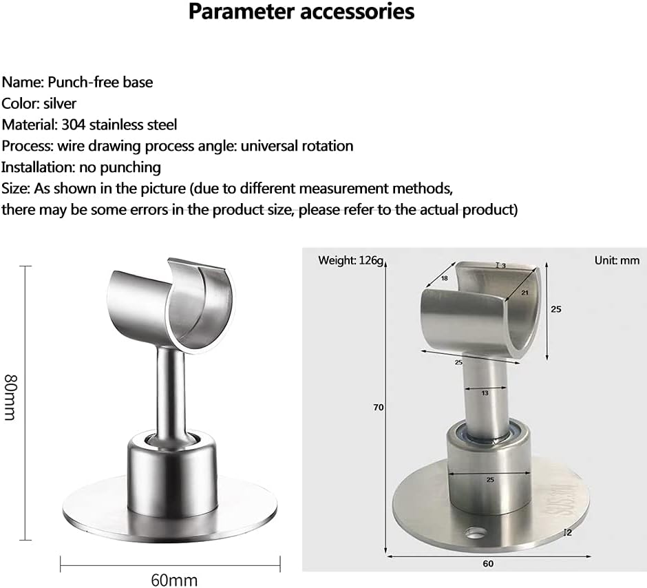 Adjustable Shower Head Holder 304 Stainless Steel No Drill Wall Mount