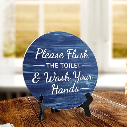 Round Please Flush Toilet Wash Hands Bathroom Sign