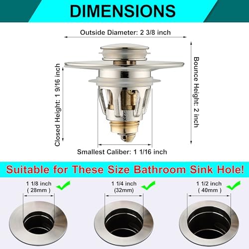 Universal Sink Stopper - Brushed Nickel Drain Plug with Anti-Clogging Strainer