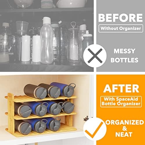SpaceAid Bamboo Water Bottle Organizer 3-Tier 12-Bottle Holder