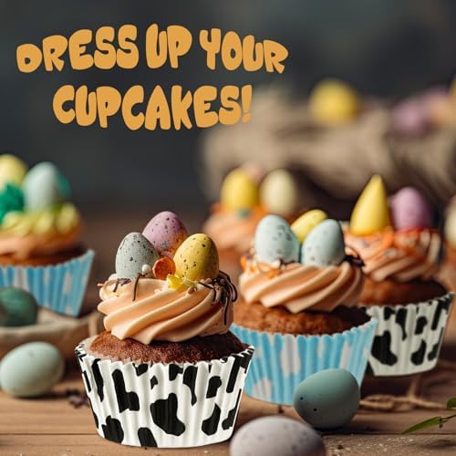 Cunhill 300 Pcs Baking Cups with Cloud Blue and Cow Print Liners
