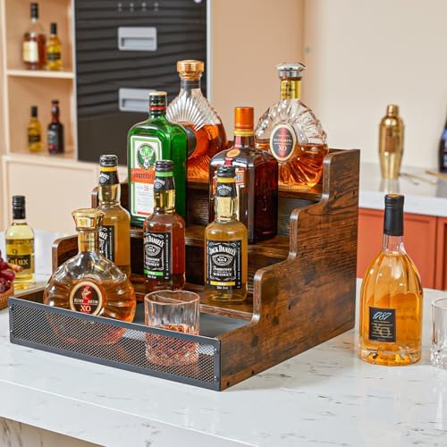 4 Tier Countertop Liquor Display Shelf with Fences
