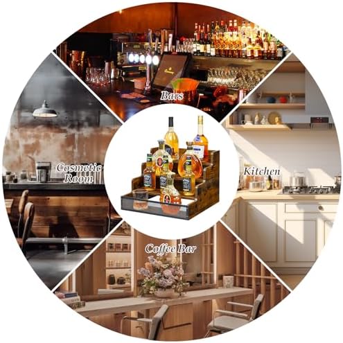 4 Tier Countertop Liquor Display Shelf with Fences