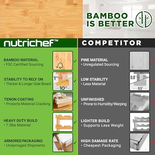 NutriChef Bamboo 8-Tier Wine Rack 72 Bottle Capacity Freestanding