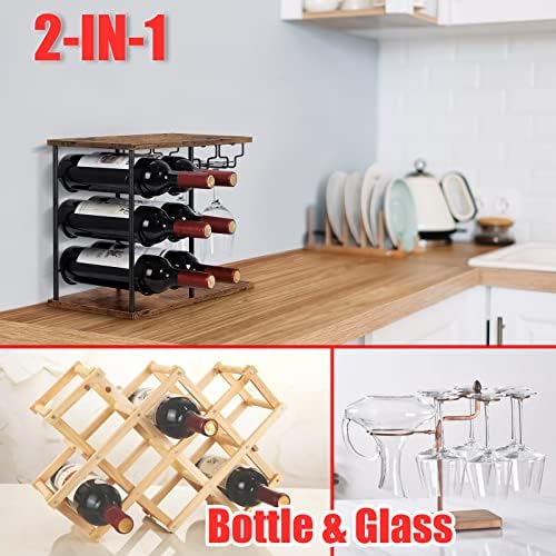 LIANTRAL Freestanding Wine Rack 6 Bottles 4 Glasses