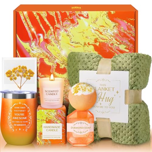 TRSILLE Orange Spa Basket with Luxury Flannel Blanket