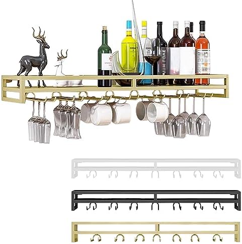 SDdPulse Wall-Mount Wine Rack with Glass Hangers - 60cm Durable and Space-Saving
