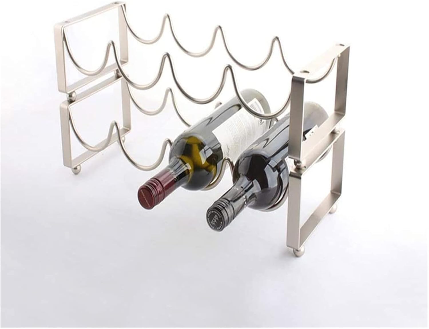 ALDEPO 4 Bottle Stackable Wine Rack with Silver Metal Tiers