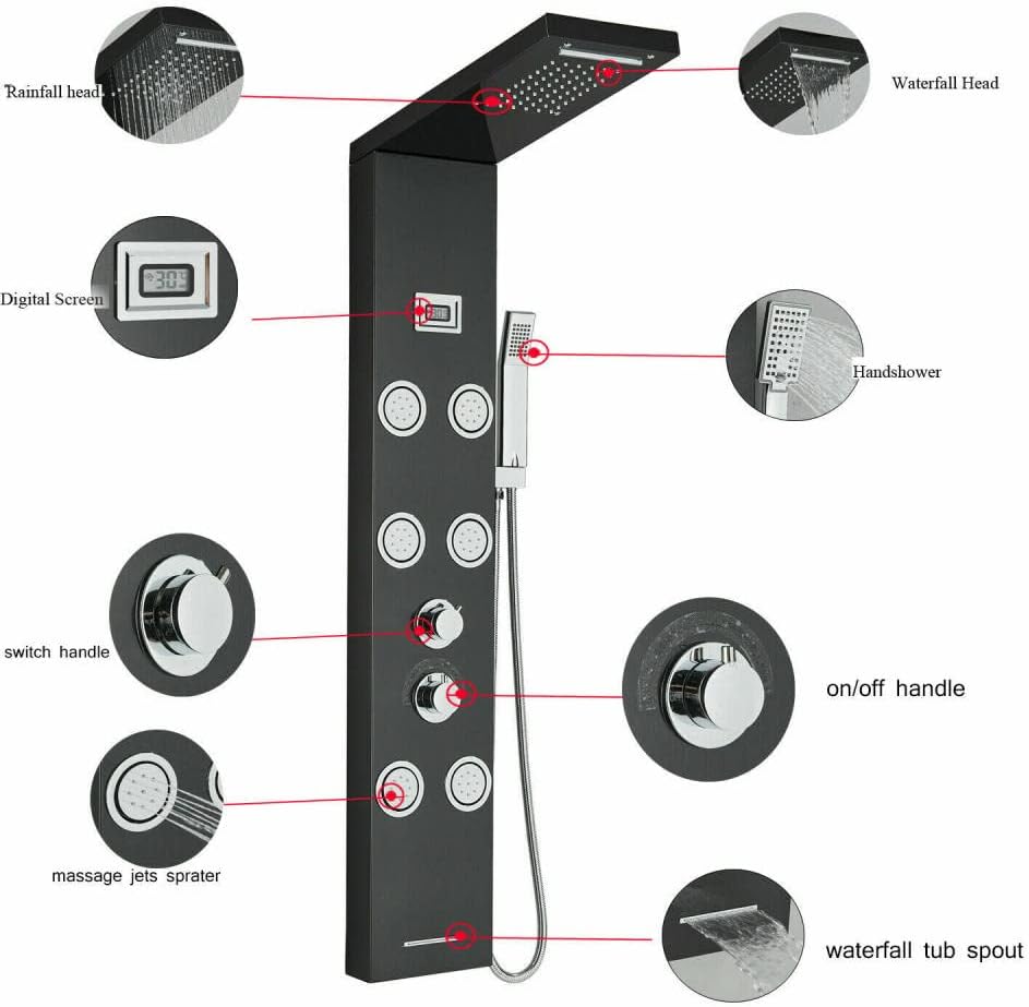 Gougeltd Stainless Steel Shower Panel Tower System with Massage Jets 1