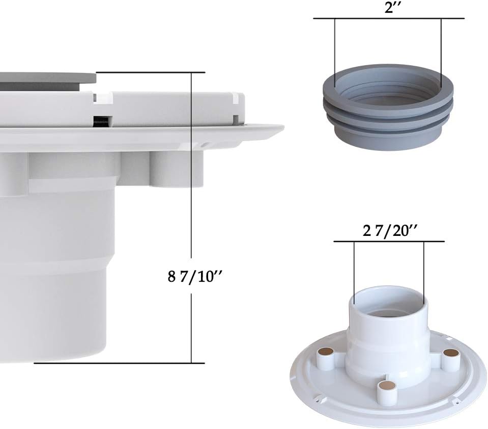 USHOWER 2 Inch Drain Base Flange with Rubber Coupler - White