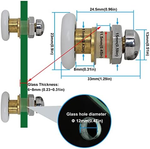 4PCS Shower Door Rollers 23mm Diameter for Glass Sliding Doors