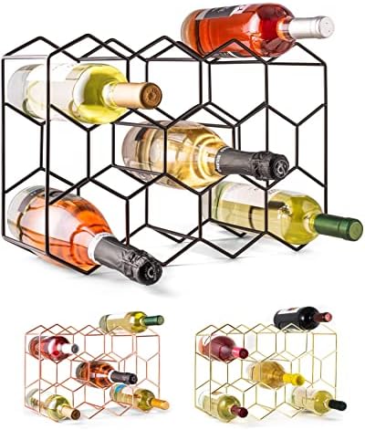 Gusto Nostro 14 Bottle Countertop Wine Rack - Modern Black Metal 3 Tier