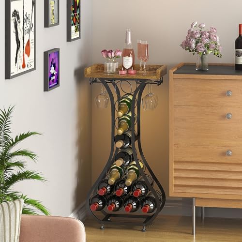 X-cosrack Freestanding Wine Rack with 14 Bottle Capacity and Glass Holder