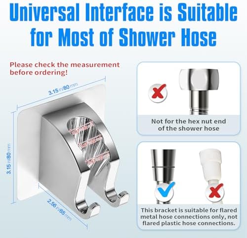 JONKEAN Chrome Shower Head Holder with 2 Hooks No Drill Adjustable 1
