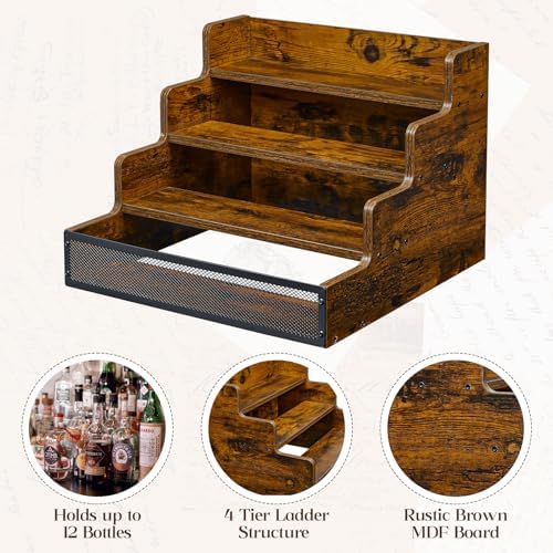 4 Tier Countertop Liquor Display Shelf with Fences