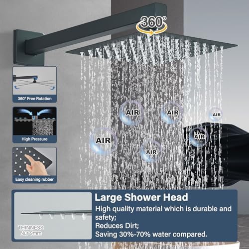 Ackwave Matte Black Rain Shower System Set