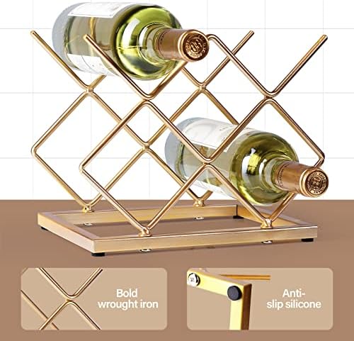 Drincarier 5 Bottle Countertop Wine Rack - Modern Gold Metal Storage Stand