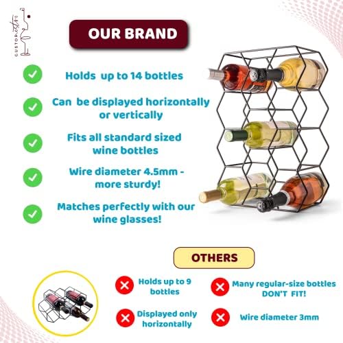 Gusto Nostro 14 Bottle Countertop Wine Rack - Modern Black Metal 3 Tier