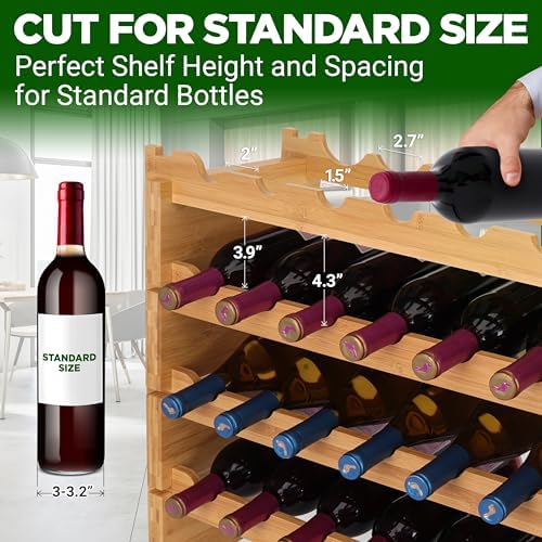NutriChef Bamboo 8-Tier Wine Rack 72 Bottle Capacity Freestanding