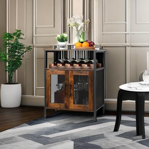 X-cosrack Rustic Wine Bar Cabinet with Detachable Rack and Glass Holder