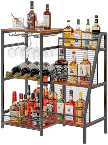 Hayexiha 3-Tier Liquor Stand with Glass Holder and Fences