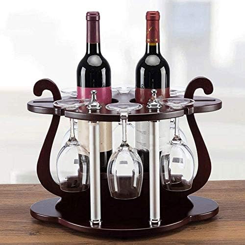 Wood Wine Holder for 2 Bottles and 6 Glasses