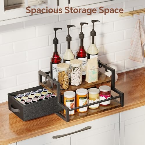 Homeiju Coffee Syrup 2-Tier Organizer Rack with Drawer