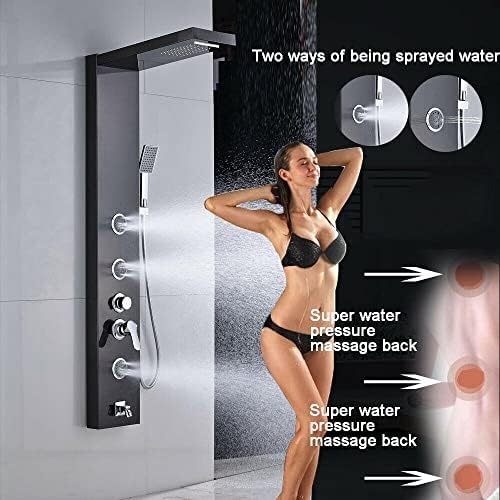 Gougeltd LED Light Shower Panel Tower Rainfall Head with Massager