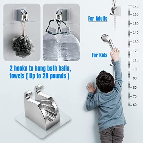 JONKEAN Chrome Shower Head Holder with 2 Hooks No Drill Adjustable 1