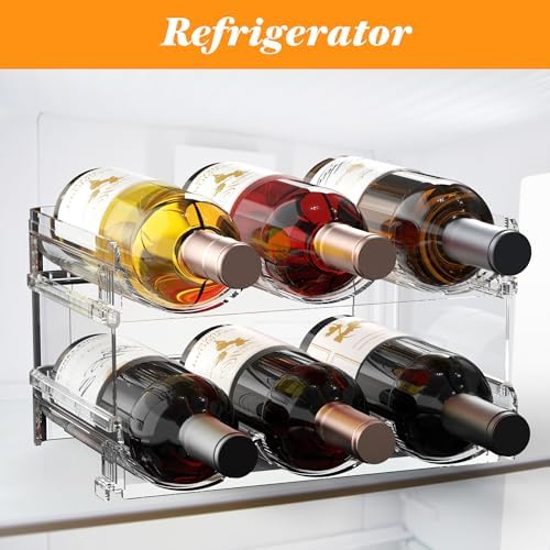 Stackable Wine Rack for Fridge 2 Tier Hold 6 Bottles