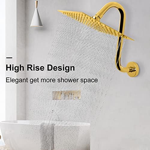NearMoon S Shaped Shower Head Riser 12 Inch Chrome Gold