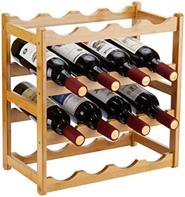 Homevany Bamboo Wine Rack 4 Tiers 16 Bottle Storage Cabinet