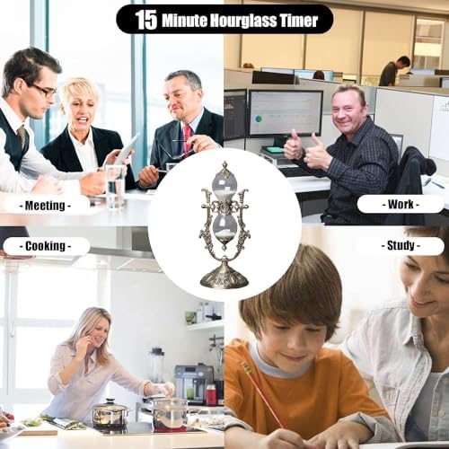 NIUASH 15-Minute Metal Vintage Hourglass Timer