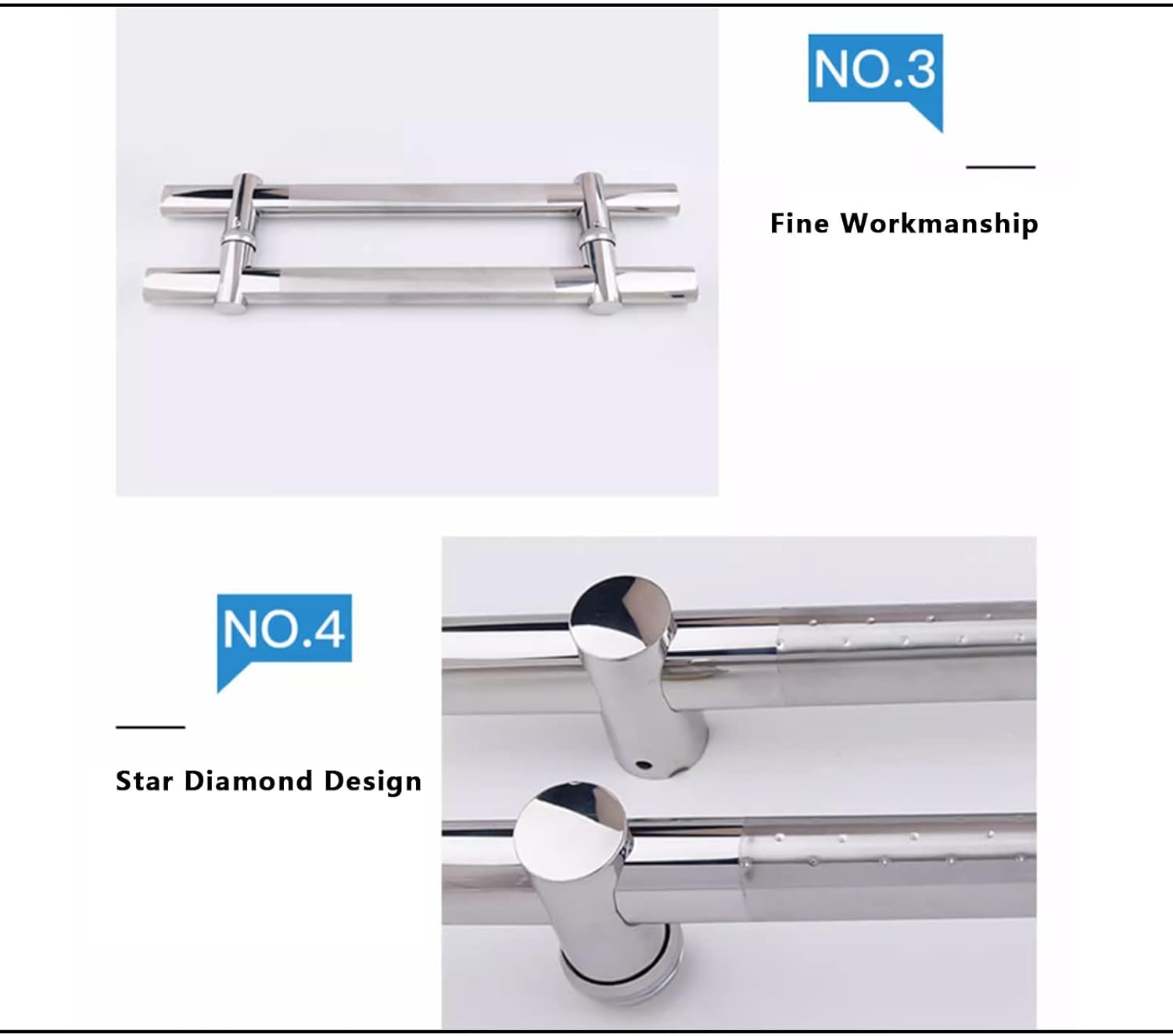 DAMSLY Adjustable Silver Glass Door Handle Set 600mm