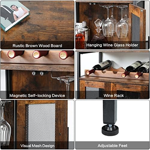 X-cosrack Rustic Wine Bar Cabinet with Detachable Rack and Glass Holder