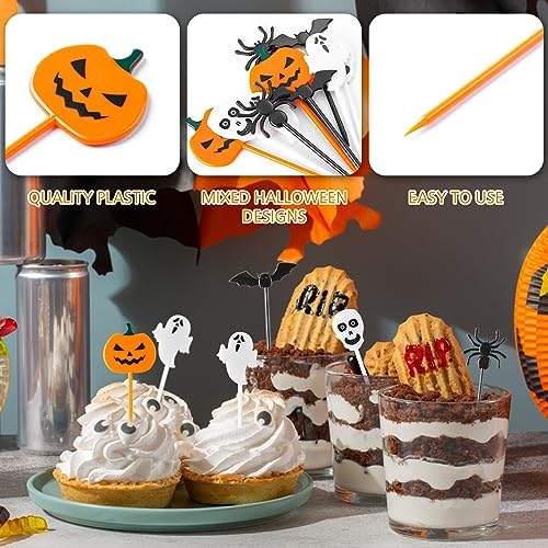 FUSHENMU 100pcs Halloween Cupcake Picks Decorations