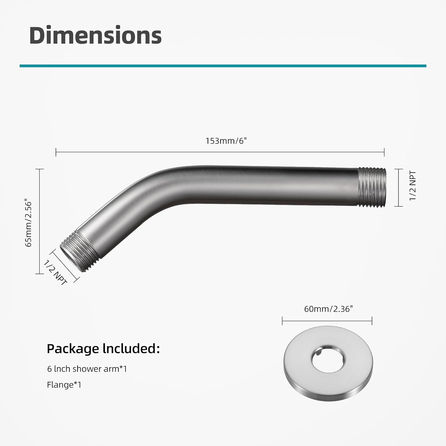 Cobbe 6-Inch Stainless Steel Shower Arm with Flange