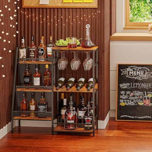 Hayexiha 3-Tier Liquor Stand with Glass Holder and Fences