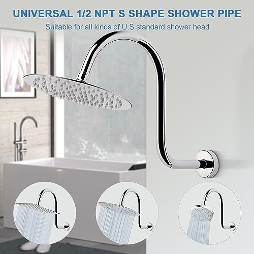 HarJue S Shaped Shower Arm 13 Inch Chrome Stainless Steel